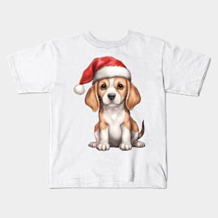 Beagle Dog in Santa Hat Kids T-Shirt